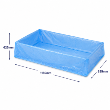 Blue tinted polythene crate liner measuring 625mm x 1150mm x 625mm for lining boxes, crates, bins and containers
