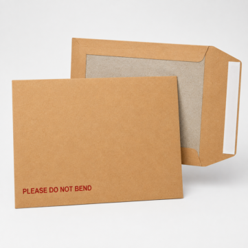 a4 board back envelope with do not bend red print on the front