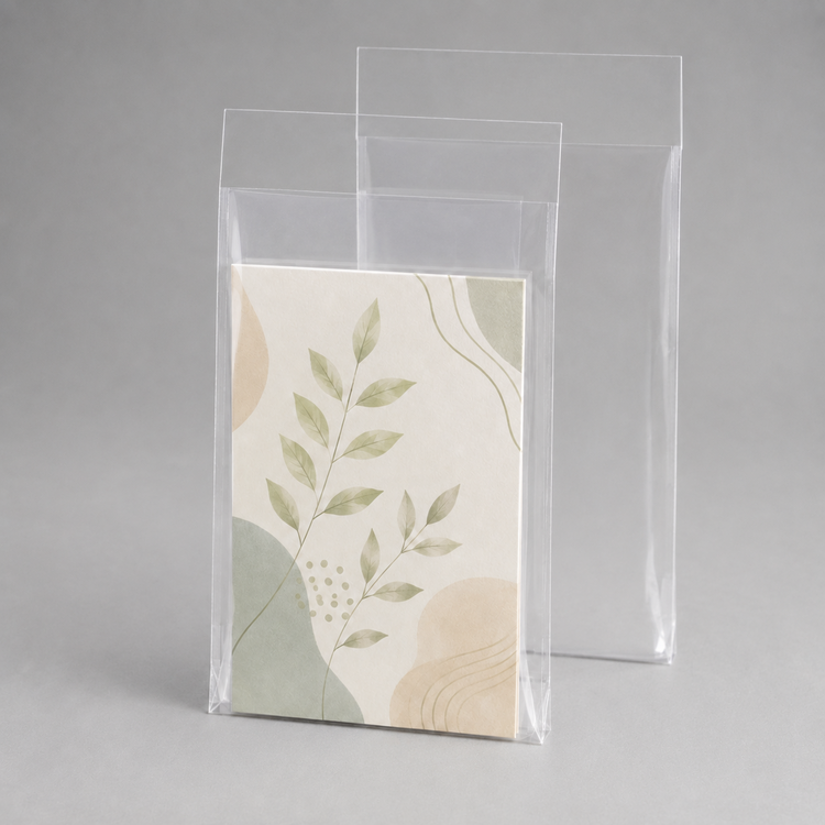 open ended clear polypropylene bags with a card inside